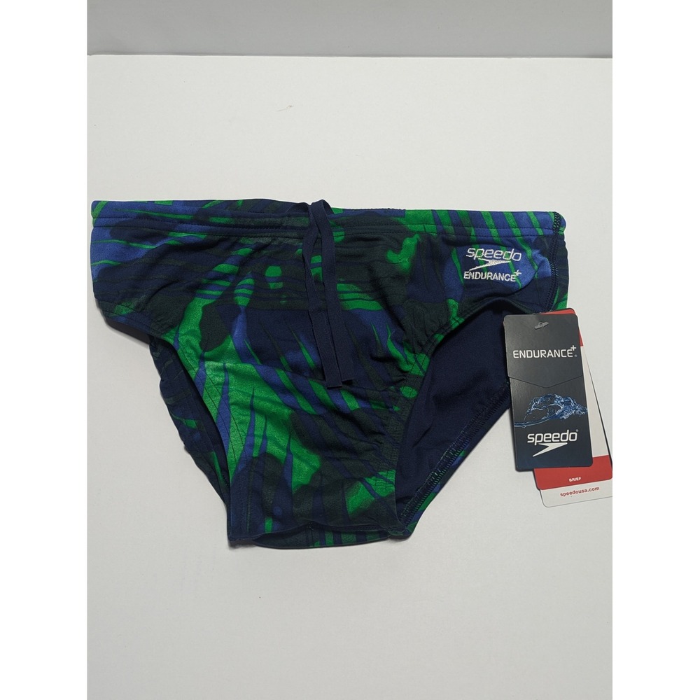 Speedo Mens Endurance+ Brief Swimsuit Abstract Tropical Print Blue Green Size 30
